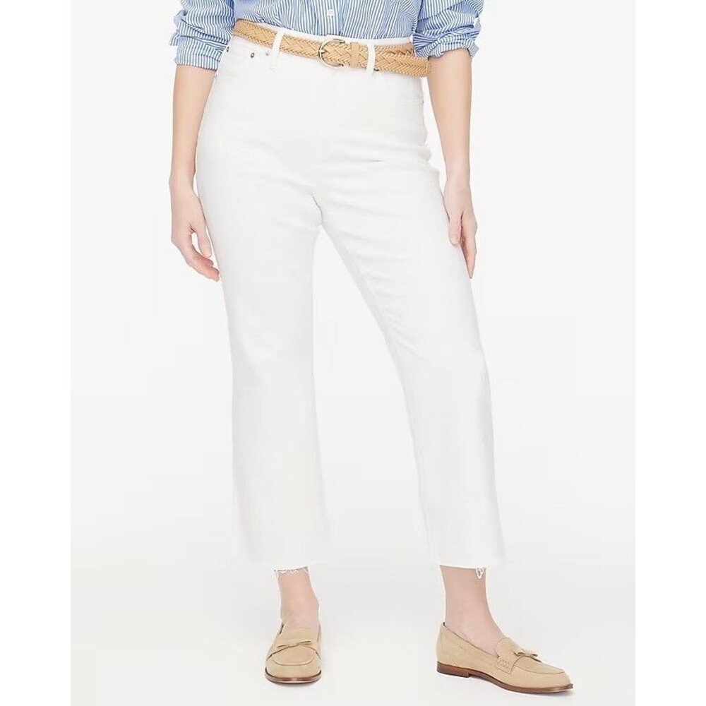 J.CREW Curvy Mid-Rise Flare Crop Jean 30 Signature Stretch White Denim NWT B2